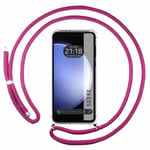 Tumundosmartphone Étui à pendentif transparent pour Samsung Galaxy S23 FE 5G avec cordon rose fuchsia