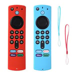 BHHB Coque Protection Telecommande Firestick 4K avec Alexa Télécommande vocale Fire TV Stick 4K /4K Max (3rd génération) Couvercle de télécommande Silicone avec Bandoulière -2Pack (Bleu et Rouge)