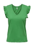 Onlmay Life S/S Frill V-Neck Top Box Jrs Tops T-shirts & Tops Short-sleeved Green ONLY