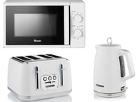 Swan Elegance White Kettle, 4 Slice Toaster & 700W 20L Microwave Matching Set