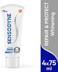 Sensodyne Repair & Protect Whitening, Dentifrice pour dents sensibles, Usage quotidien, lot de 4 x 75 ml