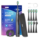 Seago Electric Toothbrush with Pressure Sensor, 8 Brush Heads & Travel Case, 30 Days Battery Life, 5 Modes with Teeth Whitening, Travel Electric Toothbrush, for Women / Men, SG-2752(Black)