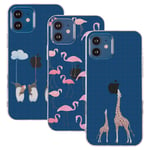 [3 Pack] Compatible with iPhone 12promax 6.7" Case, Shumeifang Ultra Thin Soft Gel TPU Silicone Case Cover with Cute Cartoon for Apple iPhone 12promax - Flamingo & Giraffe & Penguin