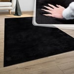 Paco Home - Tapis Salon Adulte Poil Long Shaggy Lavable En Machine Moelleux Pelucheux Noir 120 cm rond