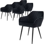 Ml-design - Lot de 6 Chaises de Salle à Manger avec Accoudoirs et Dossier, Noir, Revêtement en Velours, Pieds en Métal Noir, Chaise de Cuisine Salon