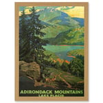 Travel Adirondack Mountains Lake Placid Tree Picture A4 Artwork Framed Wall Art Print