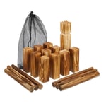 Kubb, jeu de lancer en plein air, viking, en bois, 21 pièces, avec sac, pour petits et grands, marron - Relaxdays