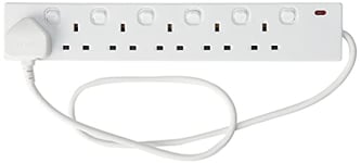 PRO ELEC PELB1720 6 Gang Individually Switched Extension Lead 1m, White