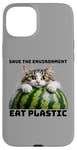 iPhone 15 Plus Save The Environment Eat Plastic Funny Microplastics Cat Case