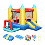 4 en 1 Aire de Jeux Gonflable pour 3 Enfants 3-10 Ans avec Toboggan,30 Ballons 300x280x210CM Charge Max 135KG Extérieur - Costway