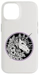 iPhone 14 Unicorn in Black White Purple Hibiscus Roses Champion Wreath Case