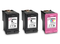 3 x 303XL Black and Colour Refilled Ink Cartridges For HP Tango 100 Ink