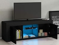 TV Console Unit 2 Doors Storage Cabinets With Glass Shelf RGB LED Lighted for TV