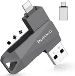 Cle USB pour iPhone,Apple MFI Certifié Cle USB Stockage 256Go USB 3.0 Transfert Grande Vitesse Clé USB Photostick pour Lightning,iPad,Type C-iPhone,Smartphone,PC(256Go,Noir)