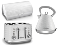 Morphy Richards Vector White Kettle Toaster & Dimension Bread Bin Kitchen Set