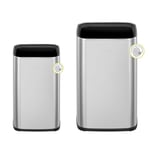 EKO 2-Pack Stainless Steel Open Top Trash Can with Removable Inner Basket, Square Small Garbage Can, 1.8 + 3.2 Gallon Wastebasket Combo, Trashcan for Kitchen, Bathroom, Office, Home