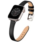 Leather Strap Compatible with Apple Watch Straps 42mm(Series 10) 41mm 40mm 38mm,Genuine Slim&Thin Leather Replacement Band for Apple Watch Series 10 9 8 7 6 5 4 3 2 1/SE(Black&Starlight)