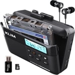 Walkman Cassette Player K7 + Lecteur Cassette Audio + Convertisseur Cassette Audio en MP3 + Microphone et Haut-Parleur intégrés + Batterie Rechargeable + Ecouteurs + Carte SD 16GB