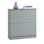 SoBuy Meuble de Rangement à Chaussures, Armoire à Chaussures, Commode à Chaussures avec 2 abattants, Meuble d'entrée, Coffre Rangement pour Chaussures – Gris, 76x18x79cm, FSR99-HG