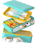 Umami Bento Lunch Box, 2 Pots à Sauce & Couverts en Bois Inclus, Lunchbox Micro-Ondable, Boîte à lunch Adulte, Boîte Repas Compartimentée, Boîte Bento Lunch Box, Bento Box