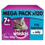 120 X 100g Whiskas 7+ Senior Wet Cat Food Pouches Mixed Fish In Jelly Pouches