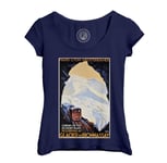 T-Shirt Femme Col Echancré Train Mont Blanc Montagnes Affiche Poster Vintage Tourisme Art Deco