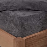 Brentfords Teddy Drap-Housse uni en Polaire Thermique Doux et Chaud pour lit Double Argenté King Size Gris Anthracite