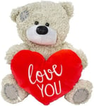 Peluche Ours Gris avec Coeur Rouge 28cm - B1733