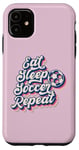 Coque pour iPhone 11 Ballon de sport pour hommes, femmes, garçons et filles avec inscription « Eat Sleep Soccer Repeat »