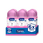 Sanex Dermo Invisible Roll-On Antiperspirant 6x50ml | antiperspirant deodorant | up to 48-hour sweat and odour protection | anti-stain protection | restores skin’s natural pH | dermatologically tested