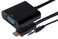 Maplin Mini HDMI Male to VGA Female Adapter 3.5mm Jack USB Power Port, 0.15m Cable