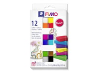 Fimo Soft Basic - Modeling Clay Set - 12 Delar - 300 G  - Vit, Citron, Hallon, Indianröd, Brilliant Blue, Pepparmint, Orangeröd, Tropikgrön, Plommon, Caramel, Dolphin Gray, Svart