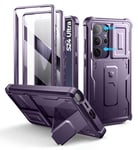 Dexnor pour Coque Samsung Galaxy S24 Ultra【Double Cadre Avant et Support】 avec CaméRa Coulissante Intégrée & Protecteur d'écran, Coque de Protection Robuste Résistante Aux Chocs - Fantôme Violet