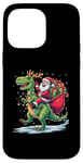 Coque pour iPhone 14 Pro Max Costume de pyjama Père Noël chevauchant dinosaure T rex cerf lumières de Noël