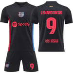 2425 Barcelona borta svart tröja fotbollströja set-Lewandowski XS(160-165cm)