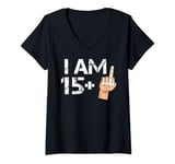 Womens I Am 15 Plus 1 Middle Finger Cool 16th Birthday Party V-Neck T-Shirt