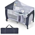 Goplus - Lit Bébé,Berceau Cododo Bébé avec Moustiquaire,Lit d'Enfant avec 2 roulettes à Frein, Lit Parapluie Bébé Pliant avec Table à Langer, Berceau