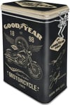 Vintage Style Retro Embossed Tin with Clip Close Lid - Goodyear Motorcycle Tyres