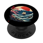 Art japonais japonais Kanagawa Mount Fuji Kanji Sakura PopSockets PopGrip Adhésif