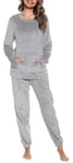 Lovasy Fleece Pyjamas for Women Ladies Fluffy Fleece Pyjamas Winter Warm Fluffy Pjs for Women Sets with Pockets,Grey,XL