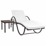 Chaise longue en résine tressée Marron-MEN avec coussin et table