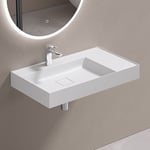 Lavabo Suspendu avec Bonde Vasque à Poser Blanc Mat 80x46x12cm Lave Mains Rectangulaire avec Perçage de Robinet Colossum630 - Doporro