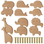 Qunclay Lot de 12 boutons d'armoire décoratifs en bois avec vis, poignées de commode, boutons de commode, boutons de meubles, poignées de tiroir de chambre d'enfant pour décoration (zoo)