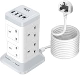 Tower Extension Lead 5M with USB C Slots, BEVA 8 Way Plug Extension Socket with 