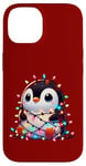 iPhone 14 Christmas Penguin with Light Strings Clumsy Cute Entangled Case