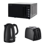 Russell Hobbs Easi Family Digital Microwave, 23 L with Textures Kettle, 1.7 L, 3000 W and Textures 2 Slice Toaster - Black