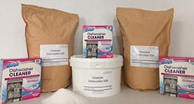 Watersprite 4kg Refillable Tub of Granular Dishwasher Salt with 2 x 4kg Eco-Refill Bags and 3 x Dishwasher Cleaner Bundle