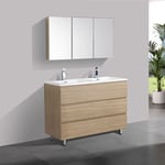 Meuble salle de bain design double vasque VERONA largeur 120 cm chêne clair texture