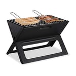 Relaxdays Barbecue pliable, avec charbon et foyer, pour camping et pique nique;HlP 30x45,5x30cm. noir