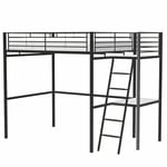 Lit mezzanine avec bureau en métal époxy - Noir - Sommier inclus - 140x190 cm - oxford